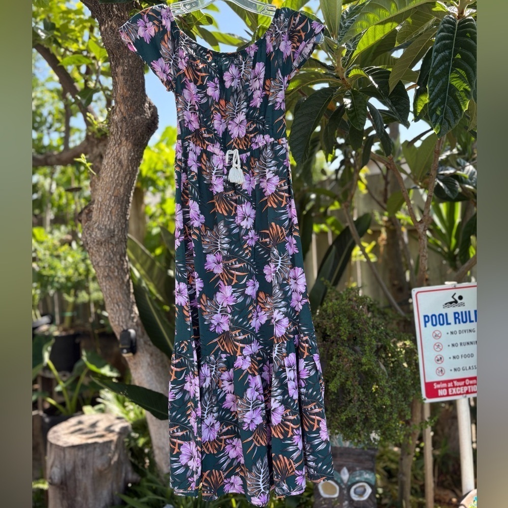Carter's Green with Pink and Orange Tropical Hawaiian Print Sundress Size 6/6X - Picture 3 of 9